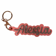 Load image into Gallery viewer, pink glitter personalised keyring name