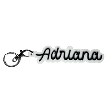 Load image into Gallery viewer, white black personalised keyring name