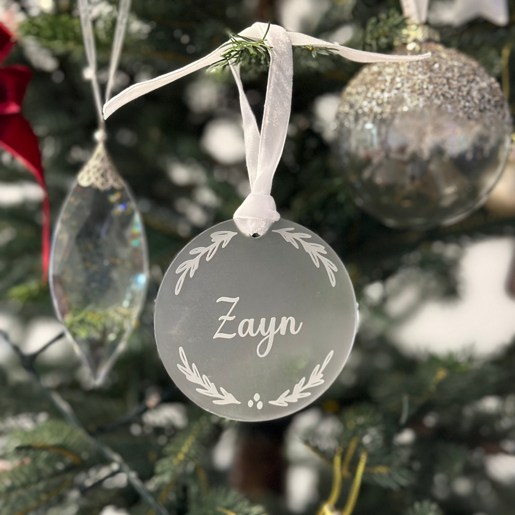 Frosted Wreath Christmas Ornament - Personalised