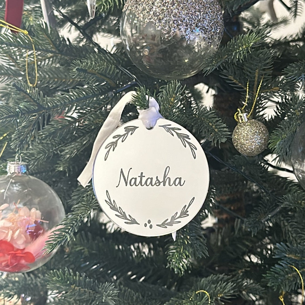 Mirrored Wreath Christmas Ornament - Personalised