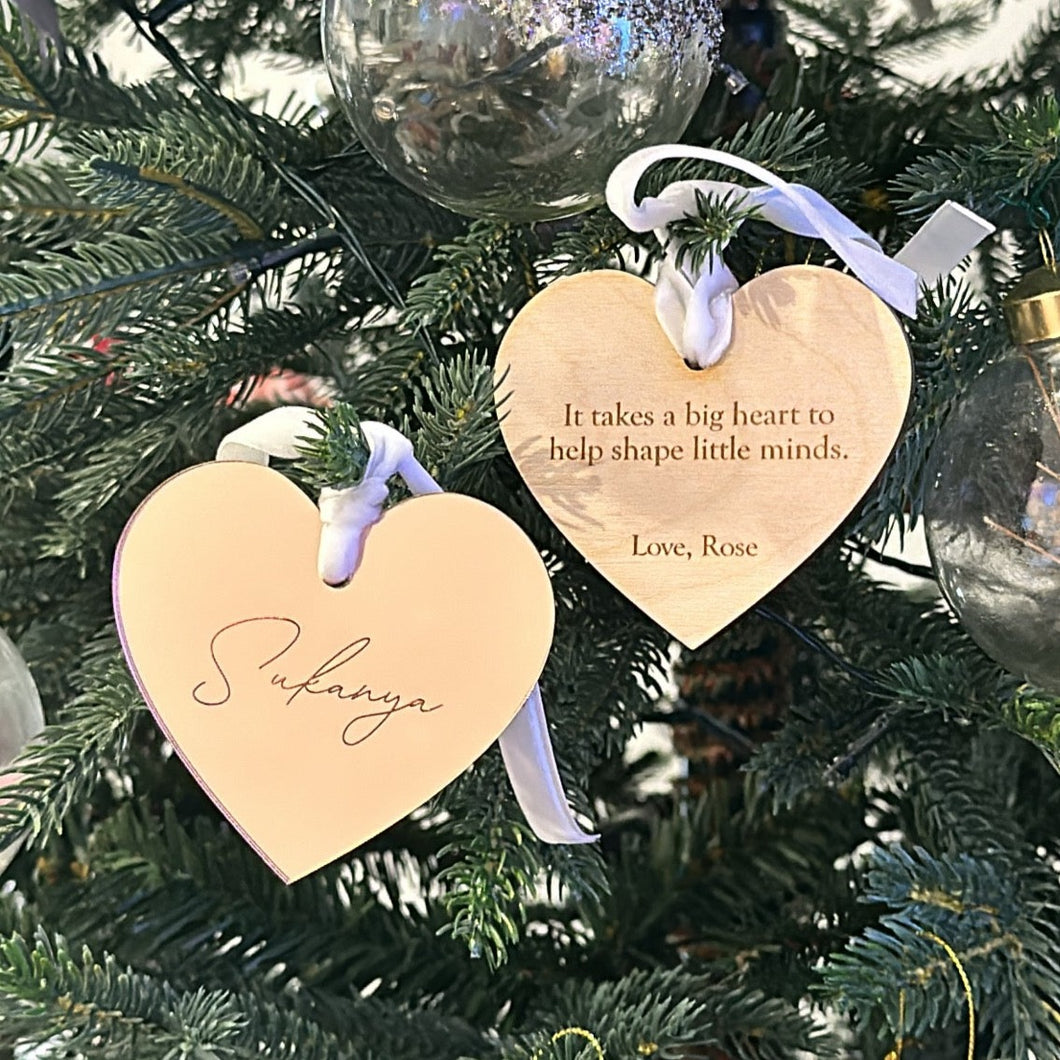 Teacher Heart Christmas Ornament - Personalised