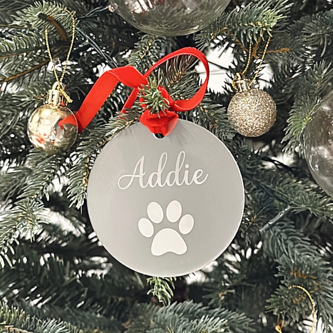 Pet Christmas Tree Ornament - Paw Print Frosted