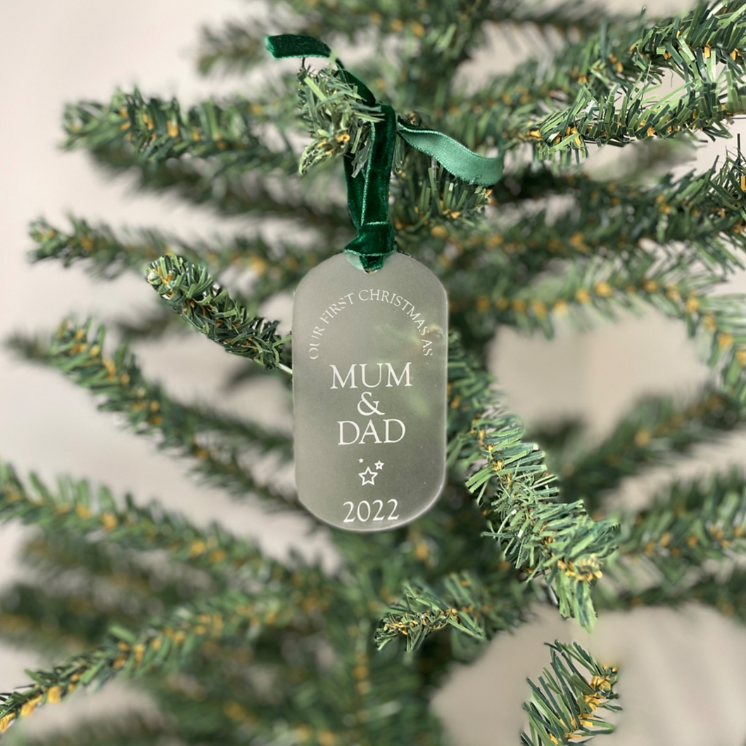 Frosted clear personalised parents Christmas ornament
