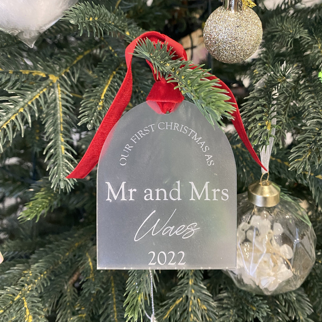 frosted personalised christmas decoration married couple