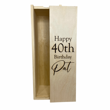 Load image into Gallery viewer, birthday wine bottle box personalised engraved wooden
