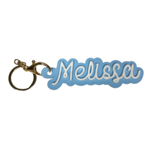 Load image into Gallery viewer, blue white personalised keyring name
