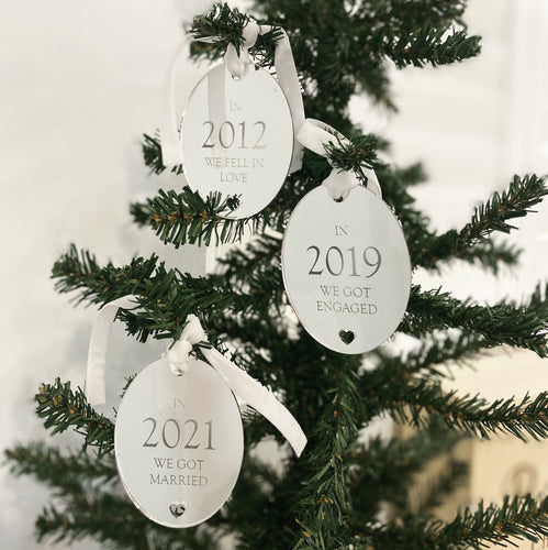 Silver couple personalised Christmas ornament decoration set
