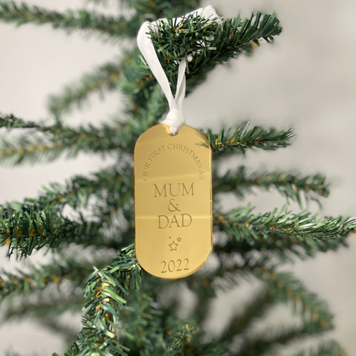 Gold parent's children personalised Christmas decoration