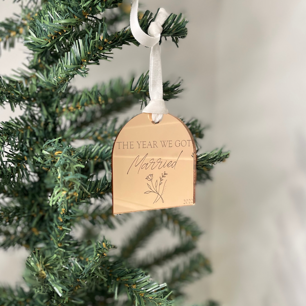 gold year married personalised christmas decoration