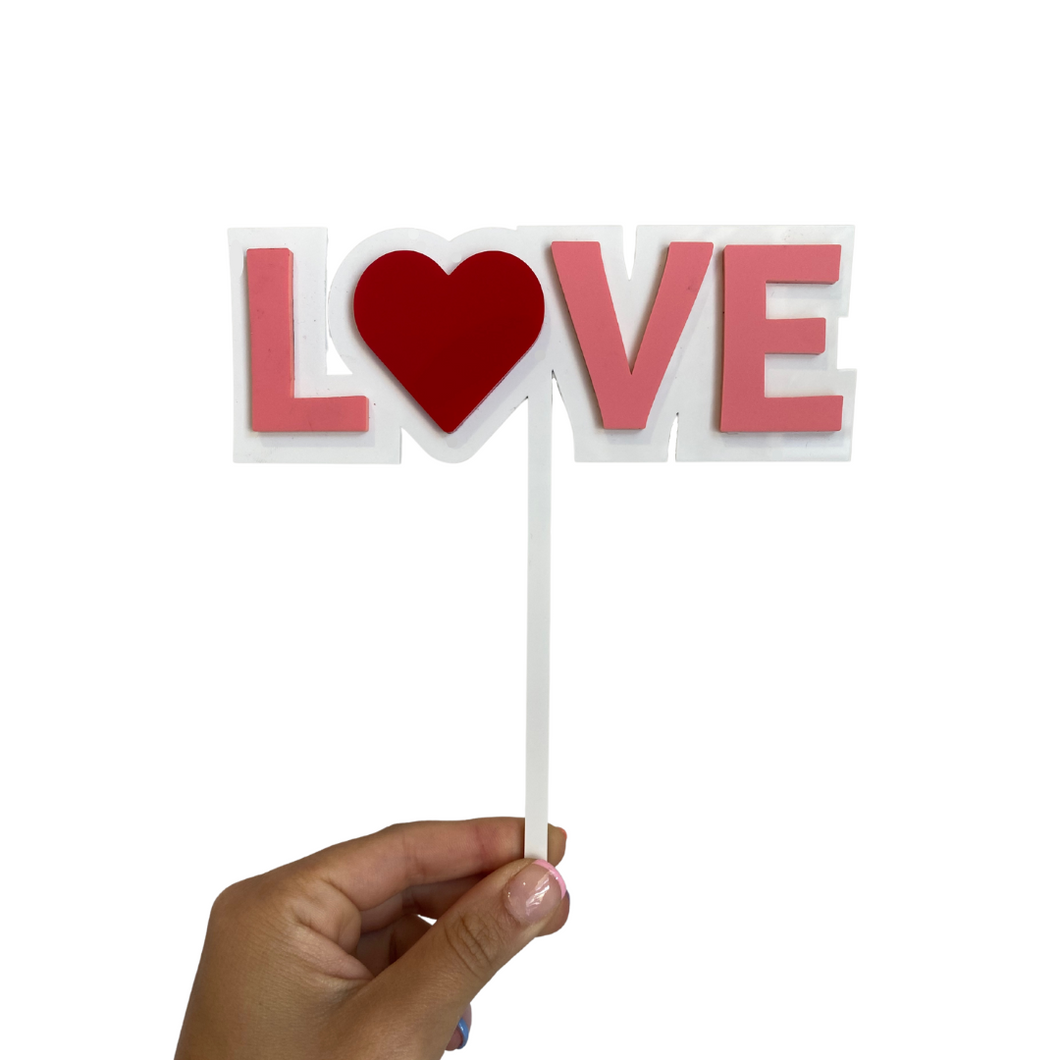love pink white red cake topper cute