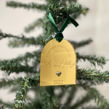Load image into Gallery viewer, personalised gold couples christmas ornament wedding
