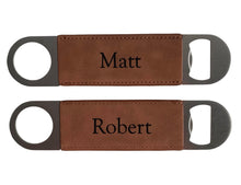 Load image into Gallery viewer, personalised leather engraved bottle openers
