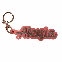 Load image into Gallery viewer, pink glitter personalised keyring name
