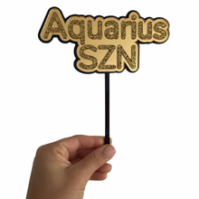 Load image into Gallery viewer, star sign cake topper gold black aquarius
