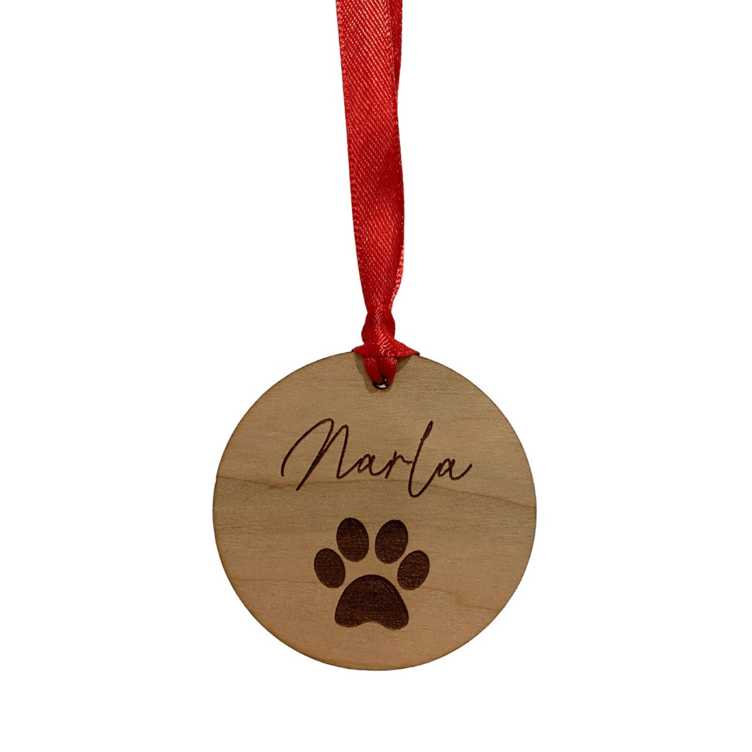 Wooden cat paw print Christmas decoration